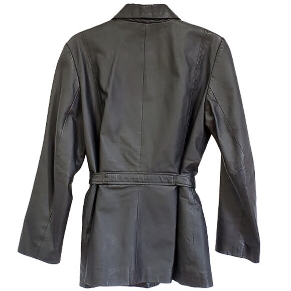 Sonoma Leather Coat Black Full Zip Belted Women M - Picture 7 of 8